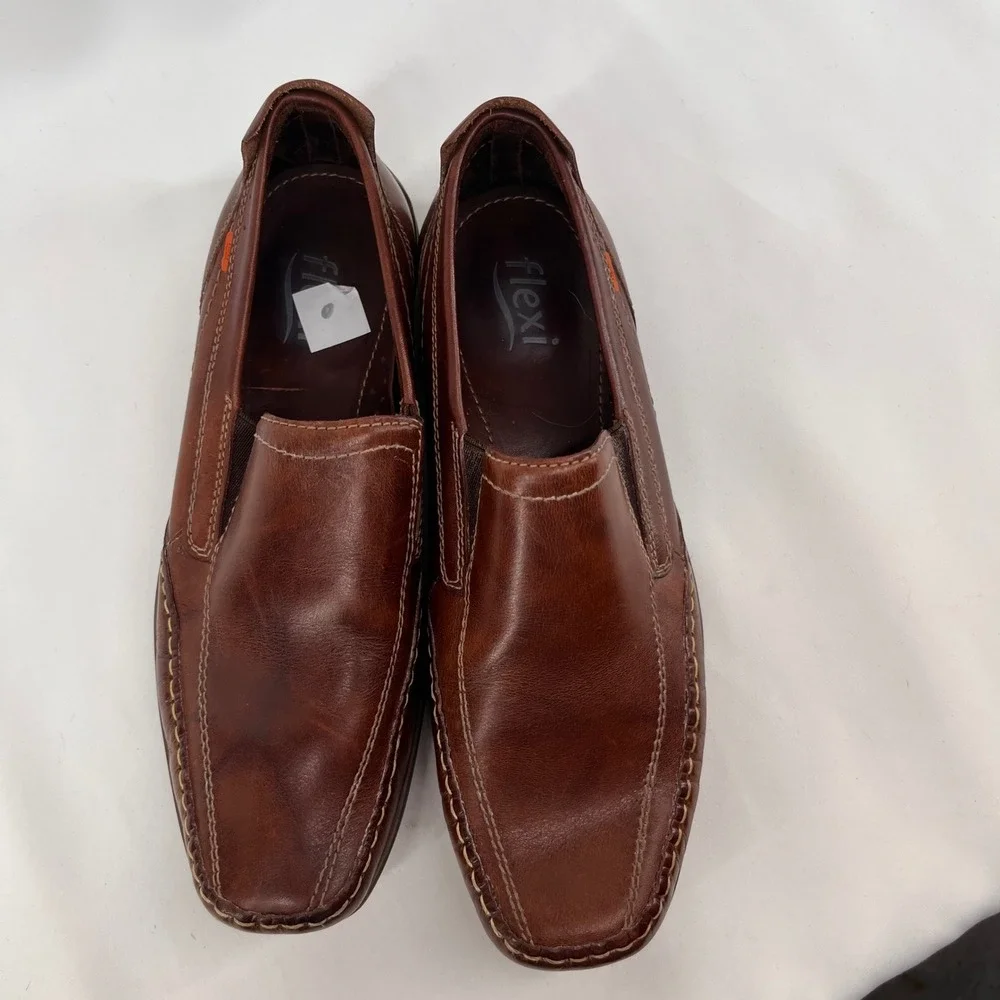 Flexi Mens Brown Leather Slip On Moc Toe Loafers Made in Mexico Size 10